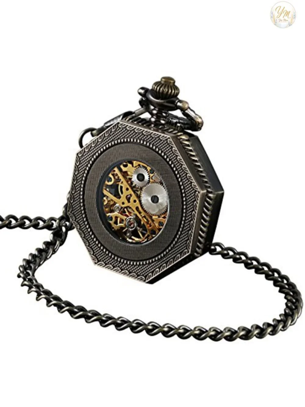 Vintage Mechanical Pocket Watch with Chain - Steampunk Costume Accessory